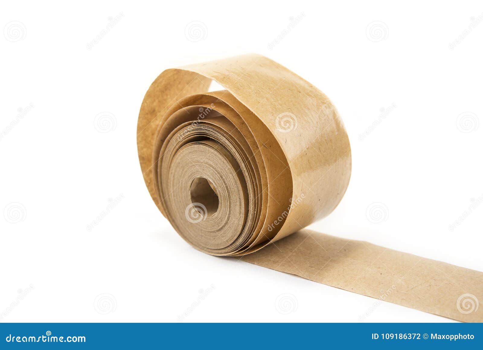 Brown Roll of Old Paper Tape for Office on the White. Stock Photo Image of business, adhesive