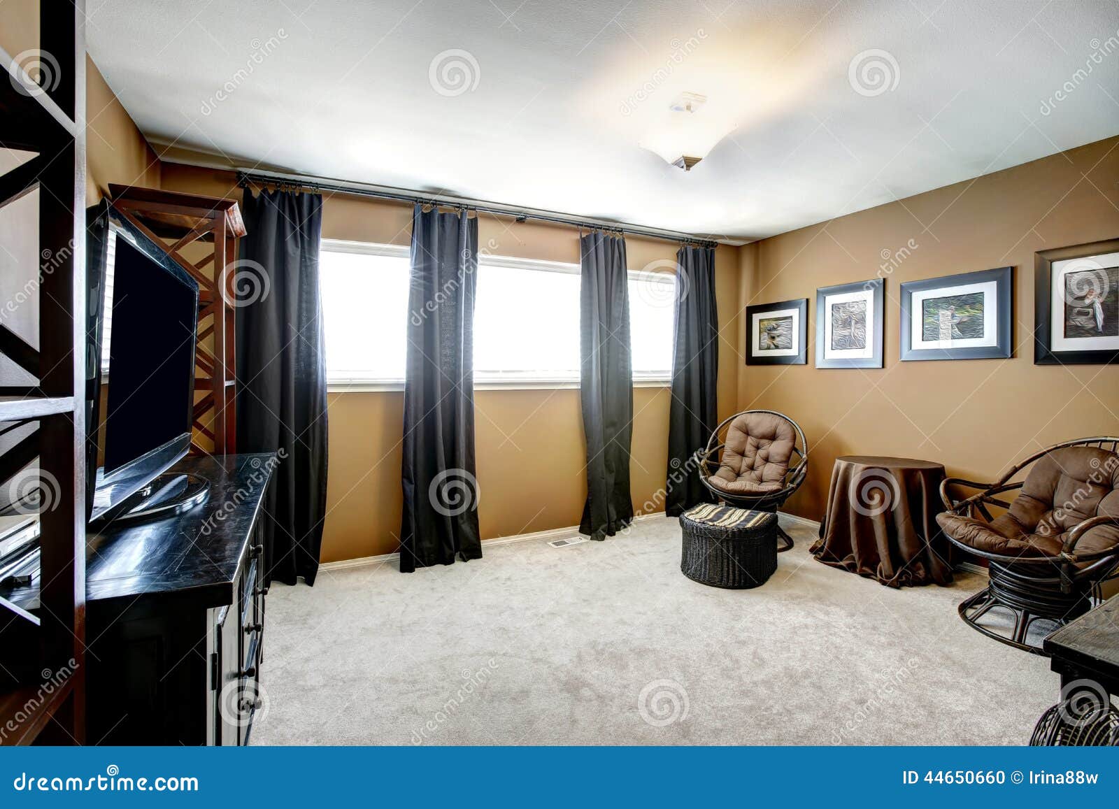 Brown Room Interior With Black Curtains Stock Photo Image Of Brown Room Interior With Black Curtains Stock Photo Image Of