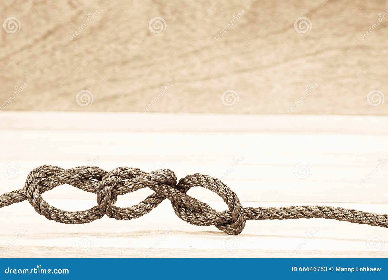 Brown Rope Knot on Blurred Wooden Background Stock Image Image of