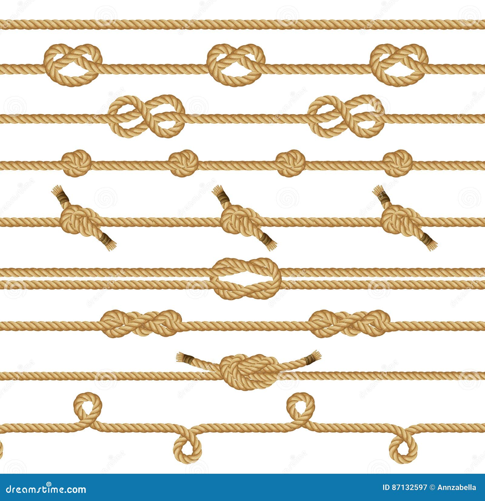 Brown Rope Knots Collection. Decorative Graphic Elements Isolated