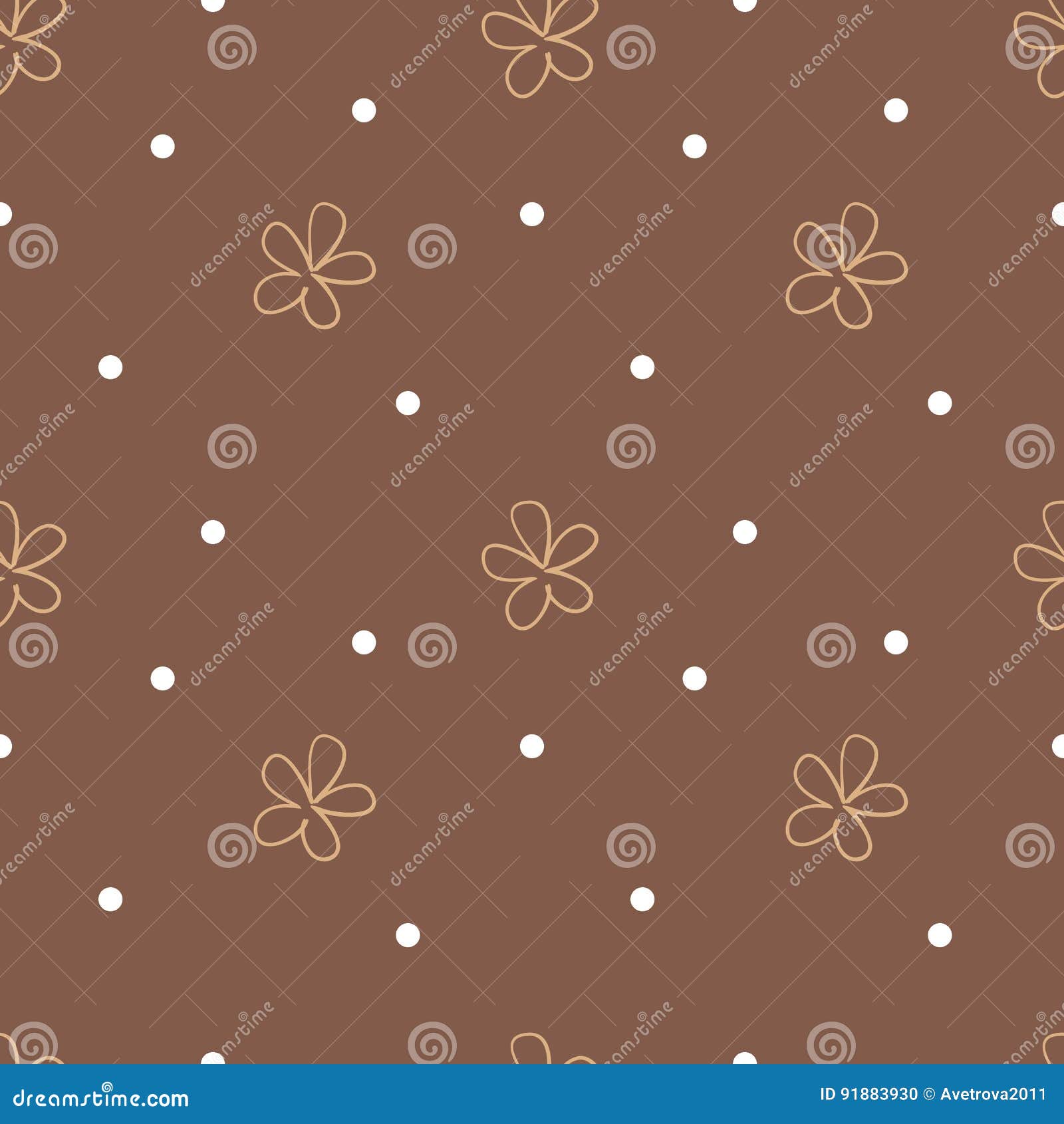 Brown Seamless Background with Beige Flowers and White Dots. Cute Floral  Pattern. Vector Stock Vector - Illustration of simple, ornament: 91883930