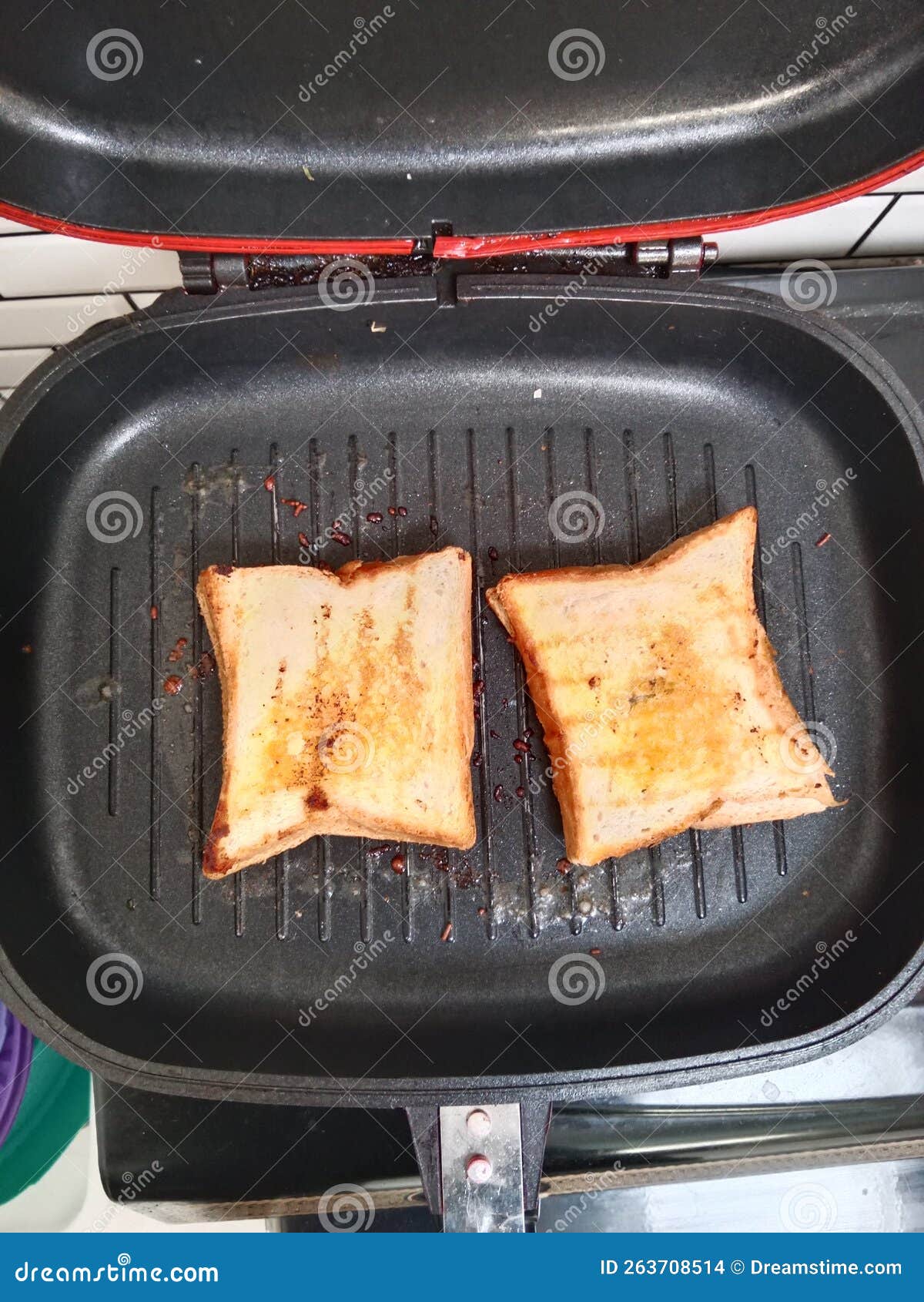 brown seres toast on a black, hot grill