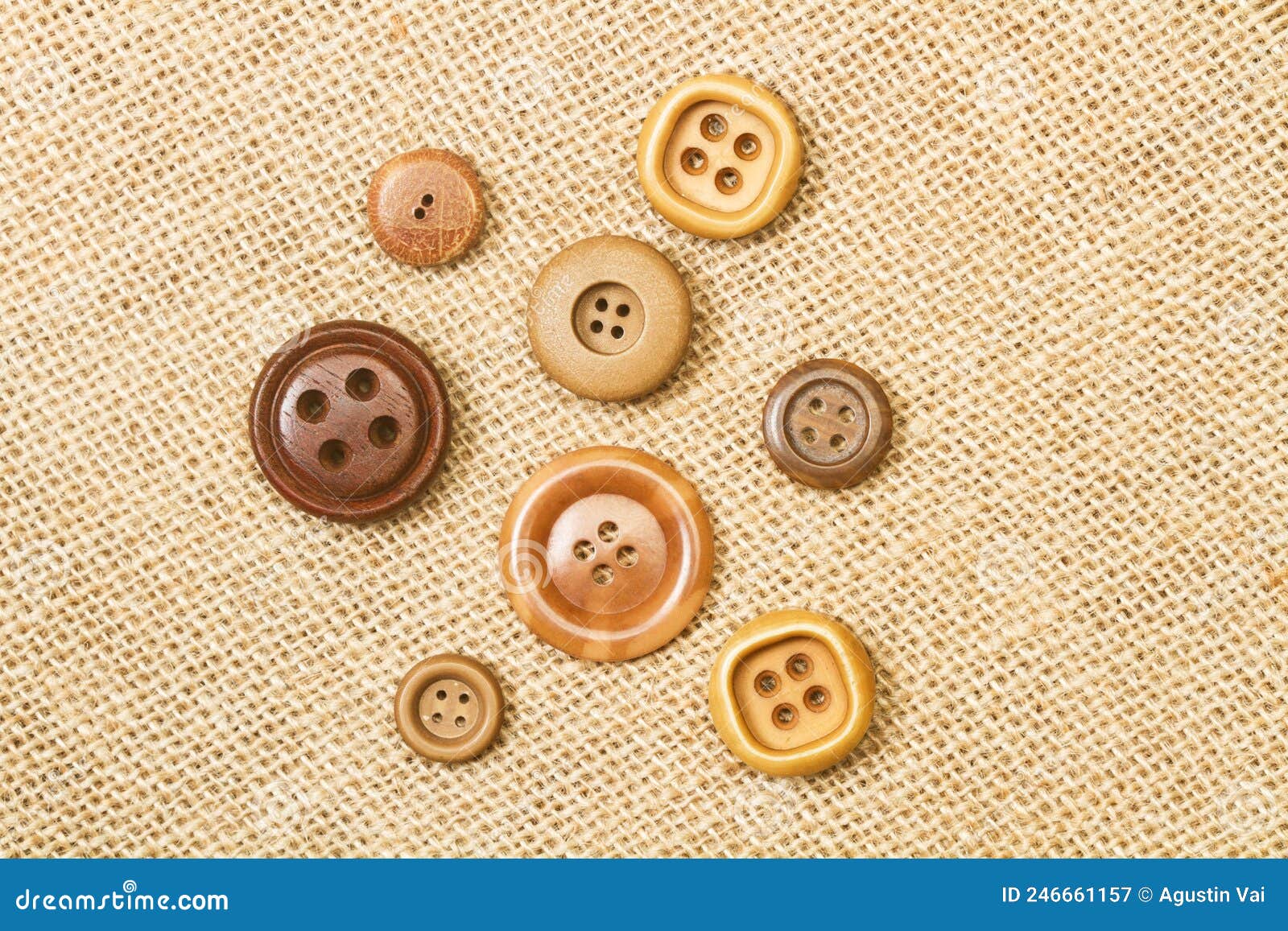 Brown Sewing Buttons on a Burlap Fabric Stock Image - Image of clothing ...