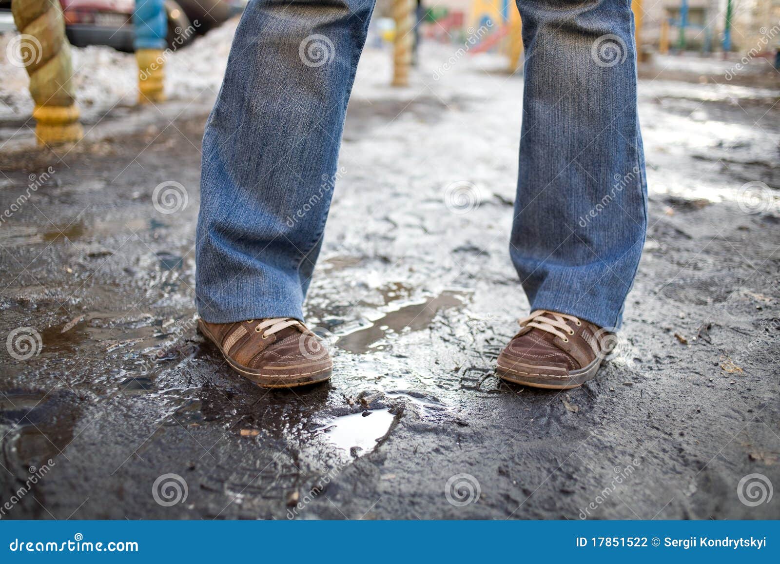 Brown shoes and blue jeans stock photo. Image of calf 17851522