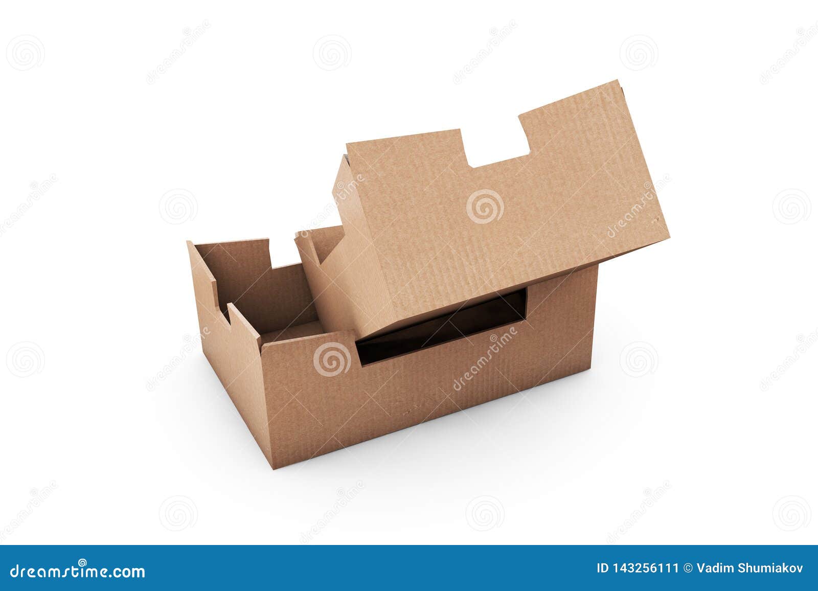 Download Brown Square Cardboard Box Mock Up Isolated On White, 3d Rendering Stock Illustration ...