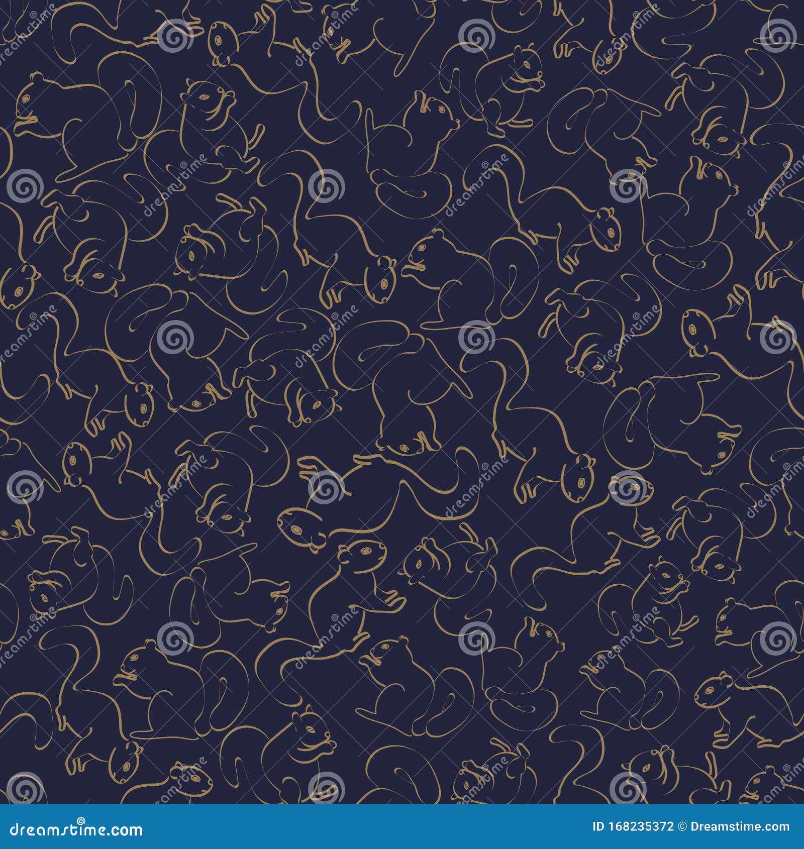 Brown Squirrels Line Art On Dark Blue Background Seamless Repeat Pattern 纺织 纸牌 制造业背景向量例证 插画包括有background Seamless