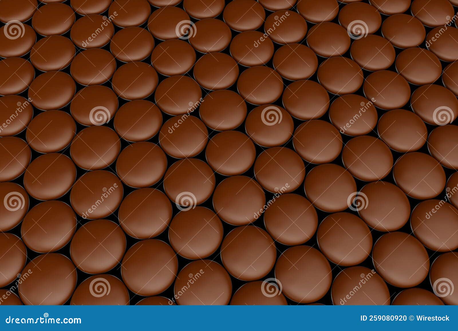 Brown Sugar Coated Chocolate Candy Pattern 3d Illustration Stock