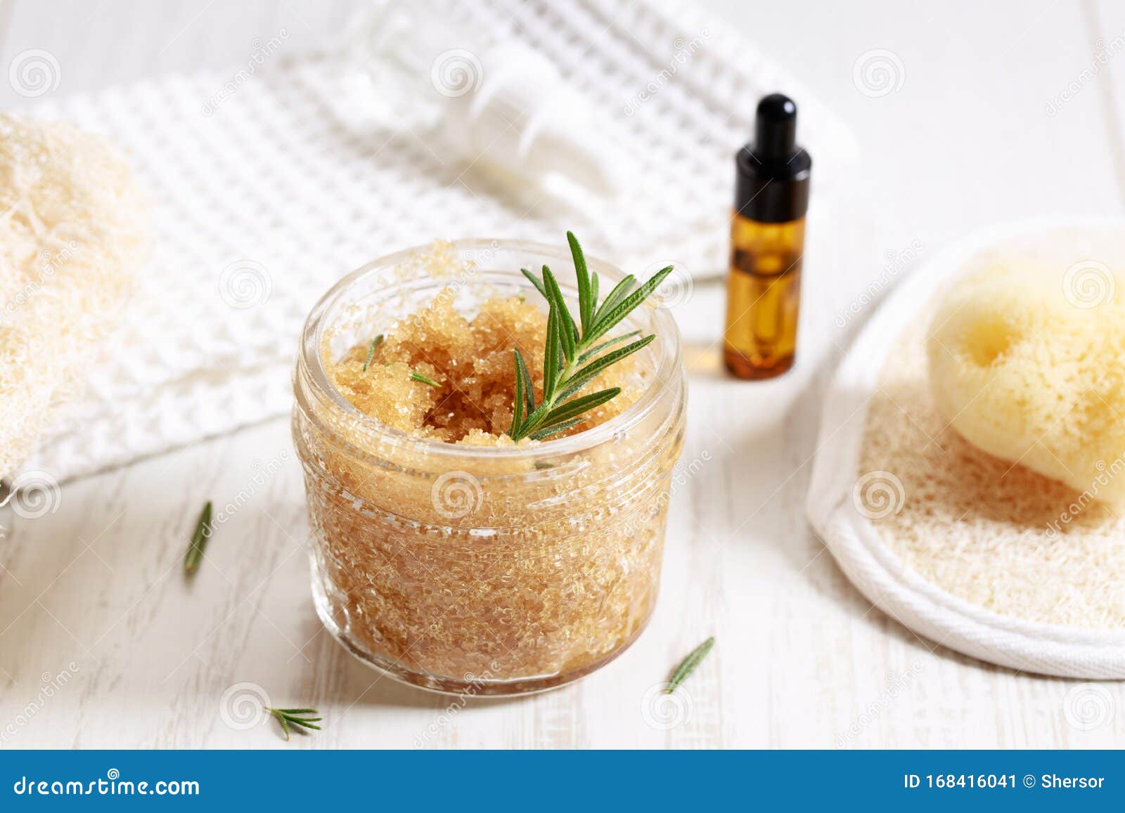 brown sugar scrubs with essential oil and fresh rosemary