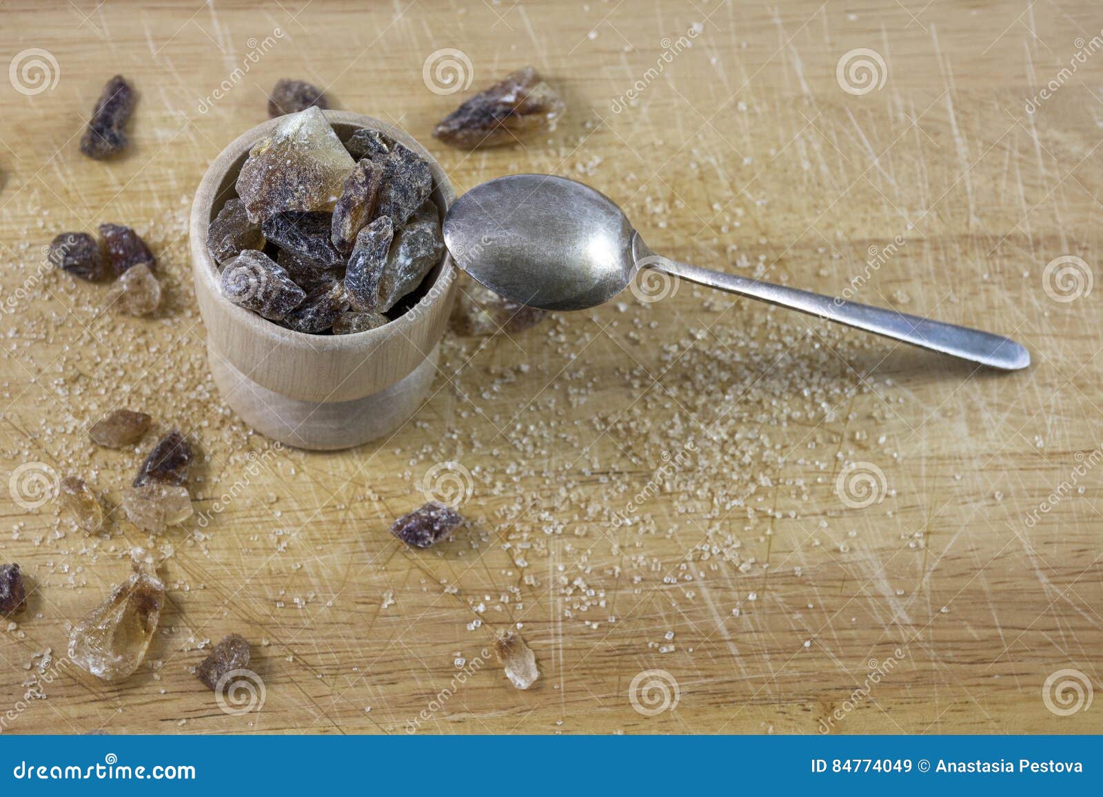Brown Sugar in Wooden Cup with Teaspoon Stock Image Image of sugary