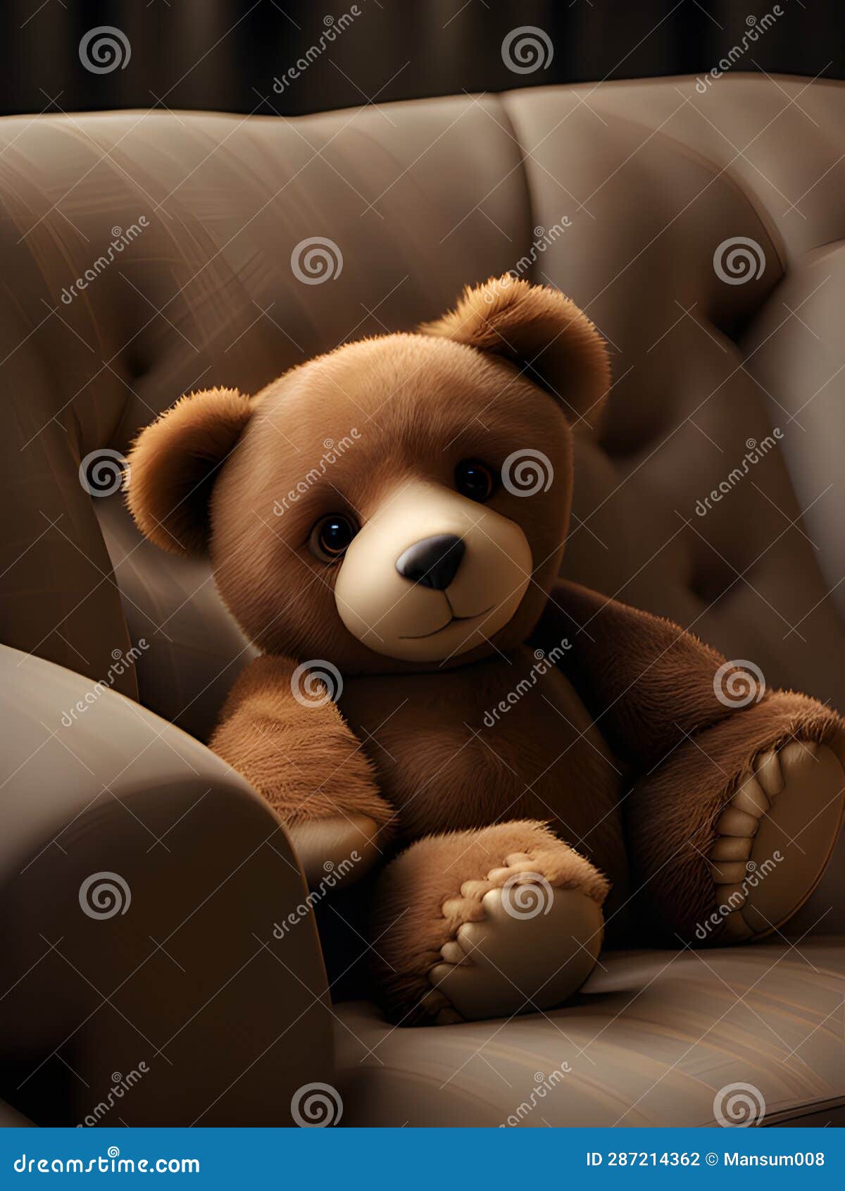Brown Teddy Bear on a Sofa, Ai Generated Stock Illustration Illustration of animal, relax