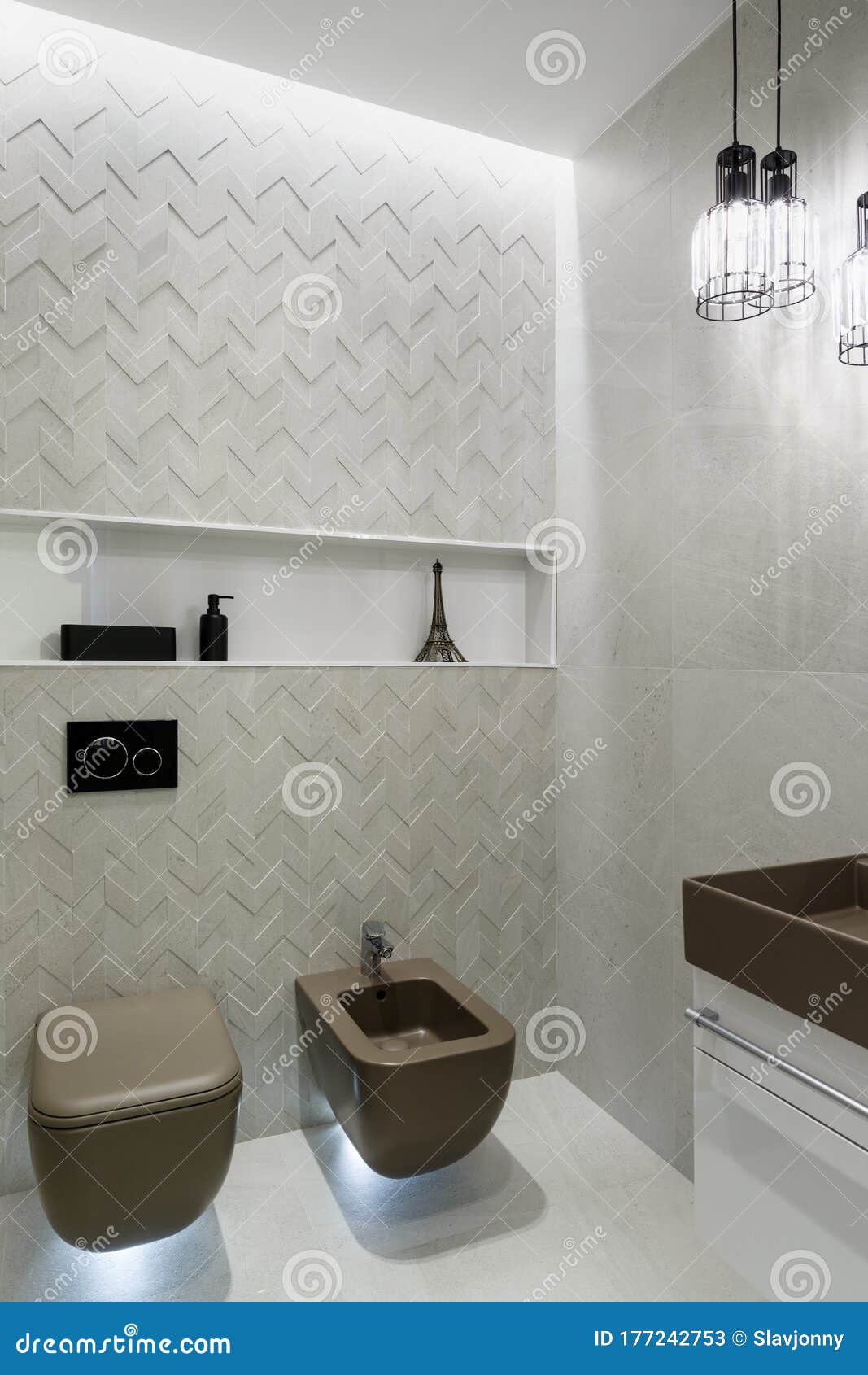 Verdachte tekst Beschietingen Brown Toilet and Bidet. Modern Wc Interior. Economic Toilet Black Flush  Press with Two Separate Buttons for Flushing Toilet. Shelf Stock Image -  Image of planet, flushing: 177242753