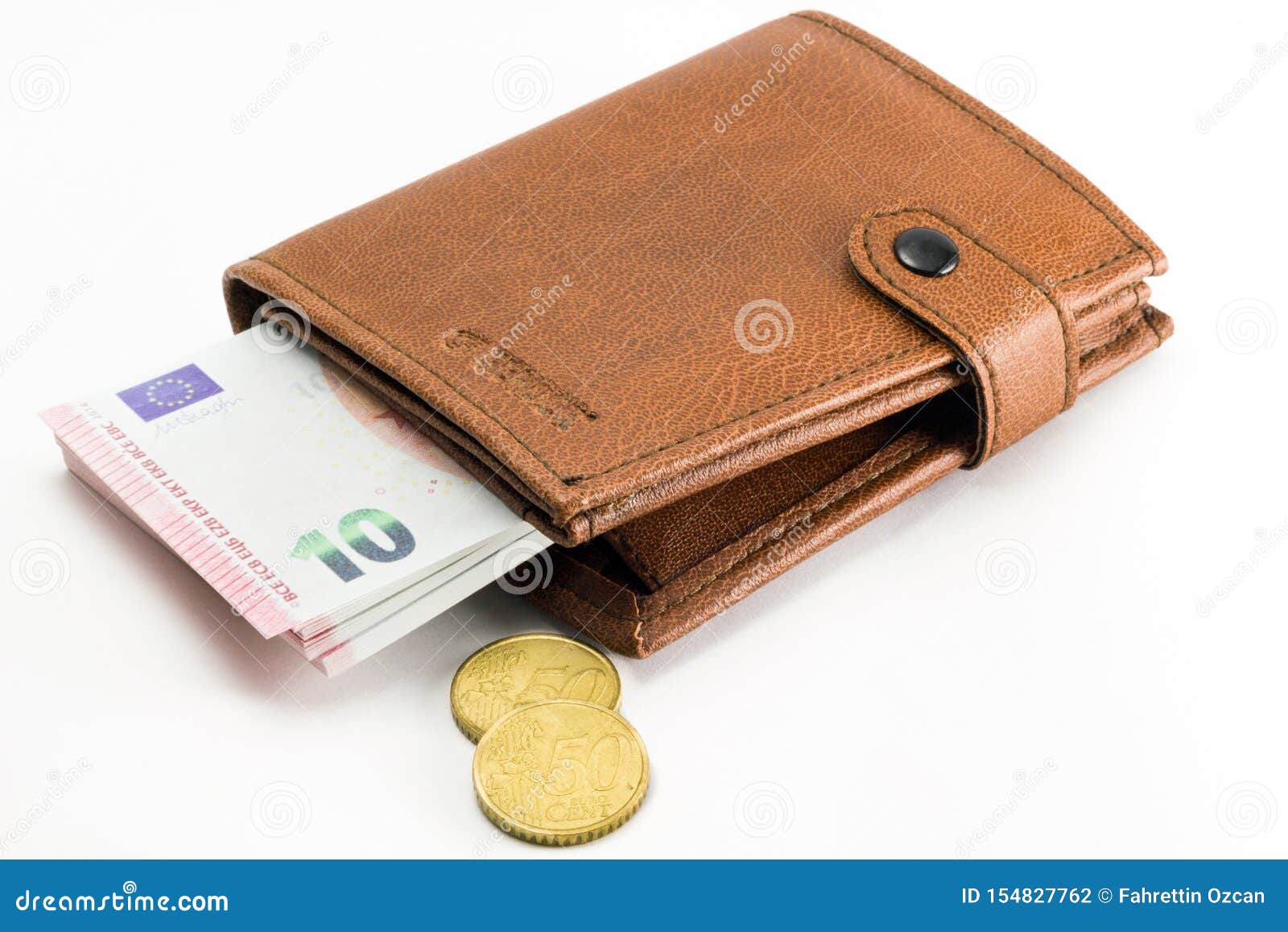 Brown Wallet With Euro Currency Banknotes And Coins Stock Photo - Image of coins, banknotes ...