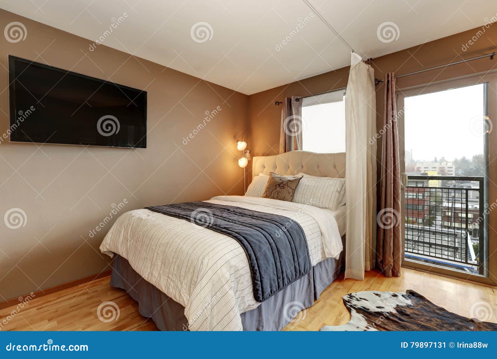 Brown Walls Bedroom Interior In Apartment Stock Image Image Of