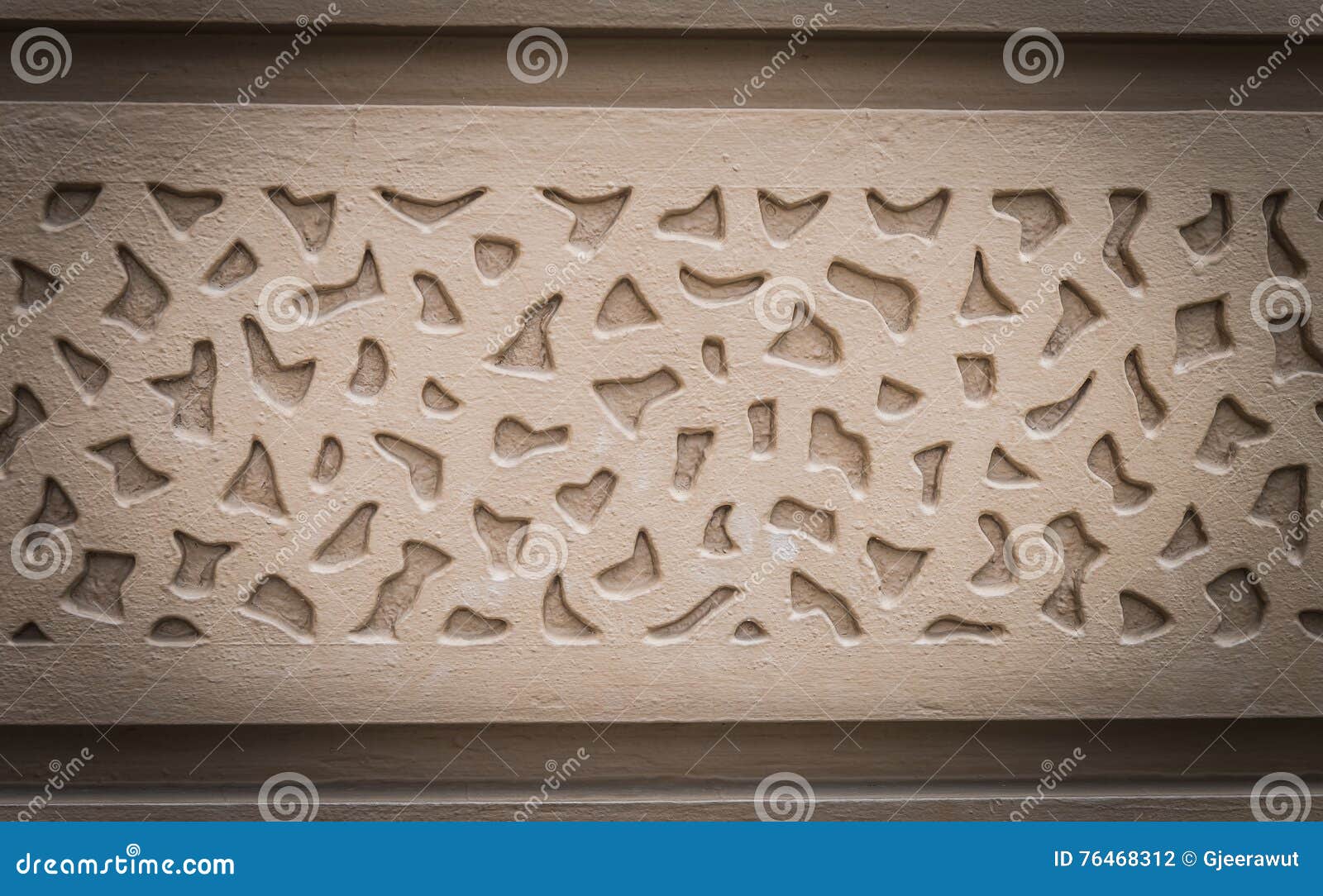 Brown Wood Carving Pattern on Wall with Horizontal View Stock Photo