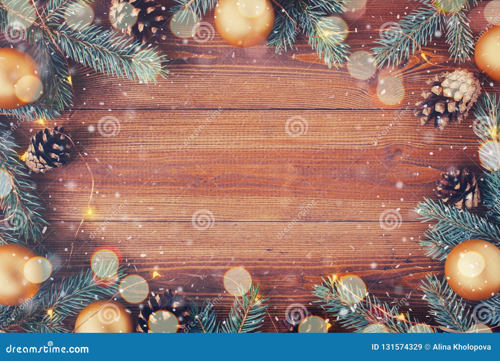 Brown Wooden Background With Festive Christmas Decoration Stock Image ...