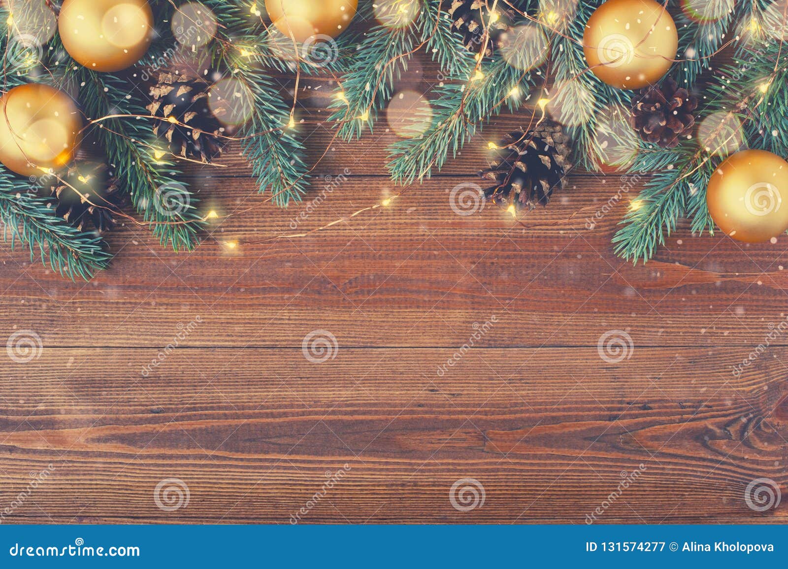 Brown Wooden Background with Festive Christmas Decoration Stock Image ...