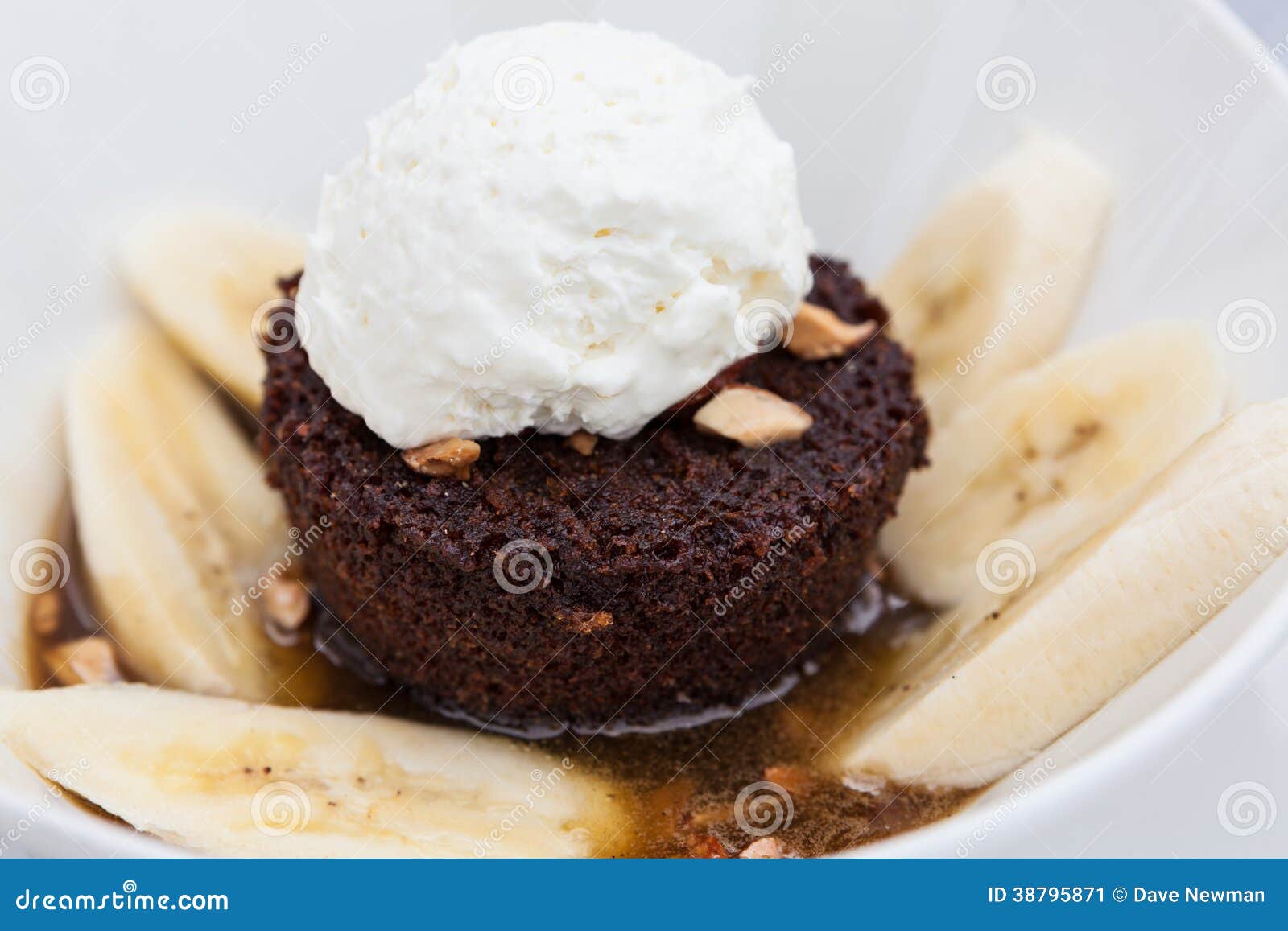 Brownie with Bananas and Whipped Cream Stock Image Image of dessert