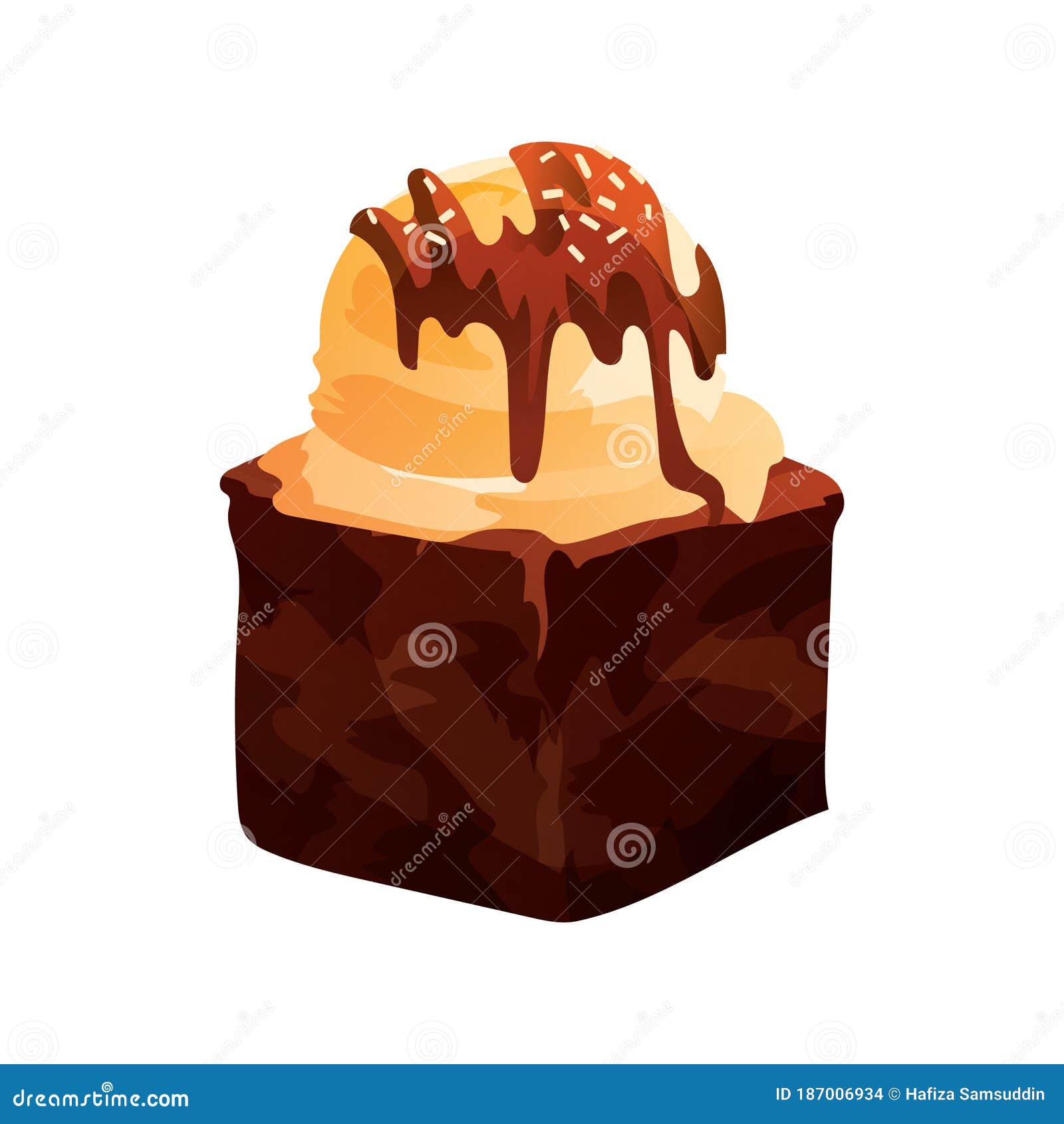 Brownie with Ice Cream. Vector Illustration Decorative Design Stock