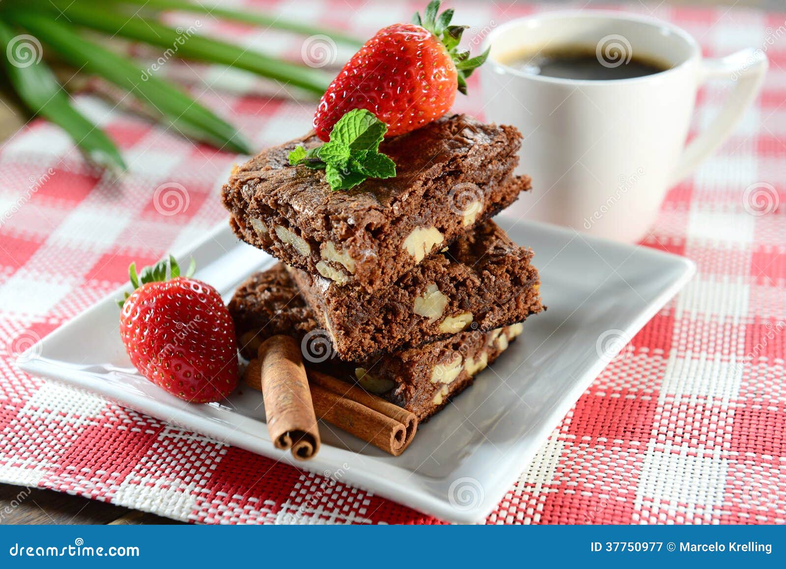 Brownies stock image. Image of brunch, mint, milk, nuts 37750977
