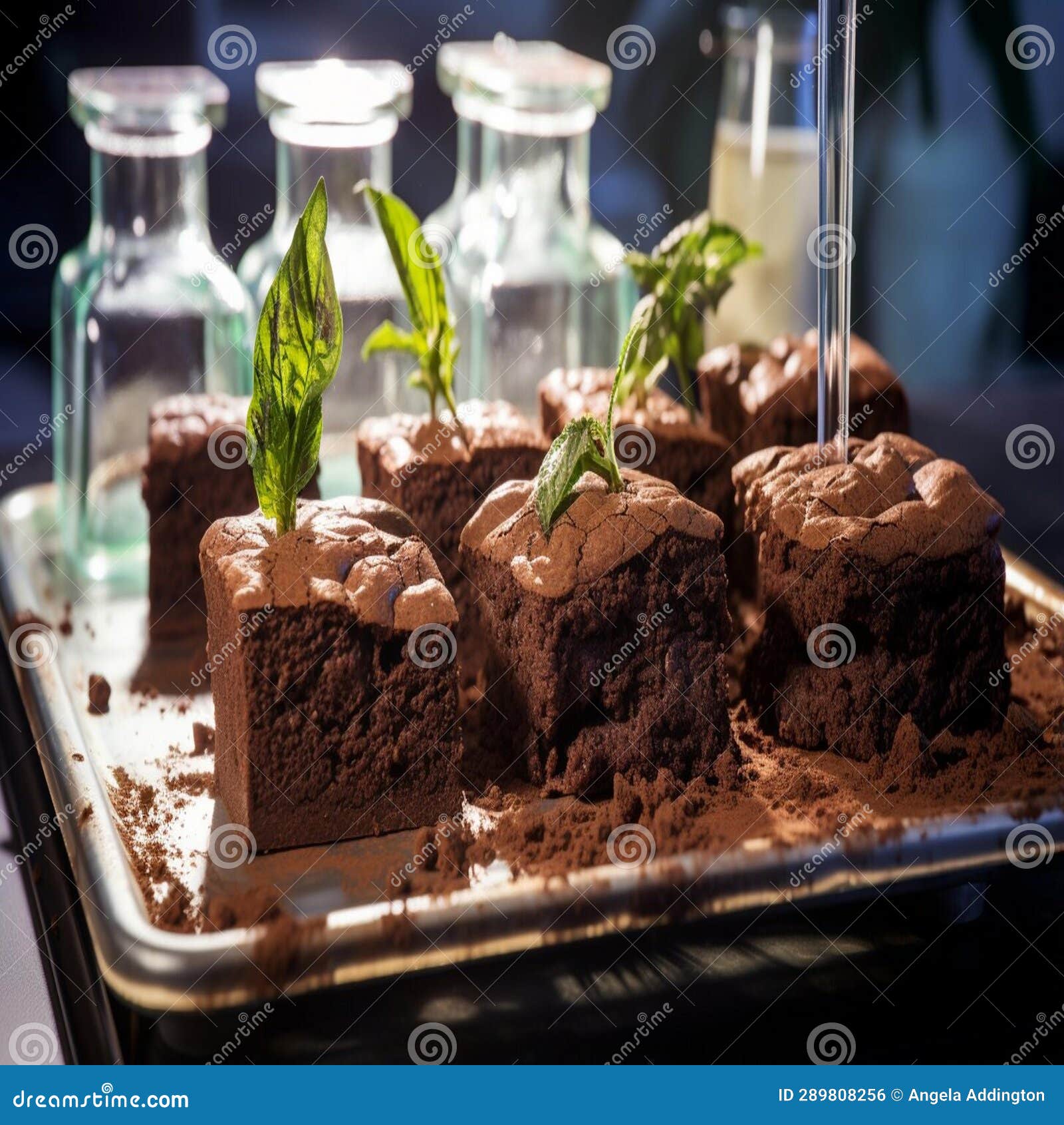 Brownies on Display in a Test Kitchen Environment Stock Photo Image