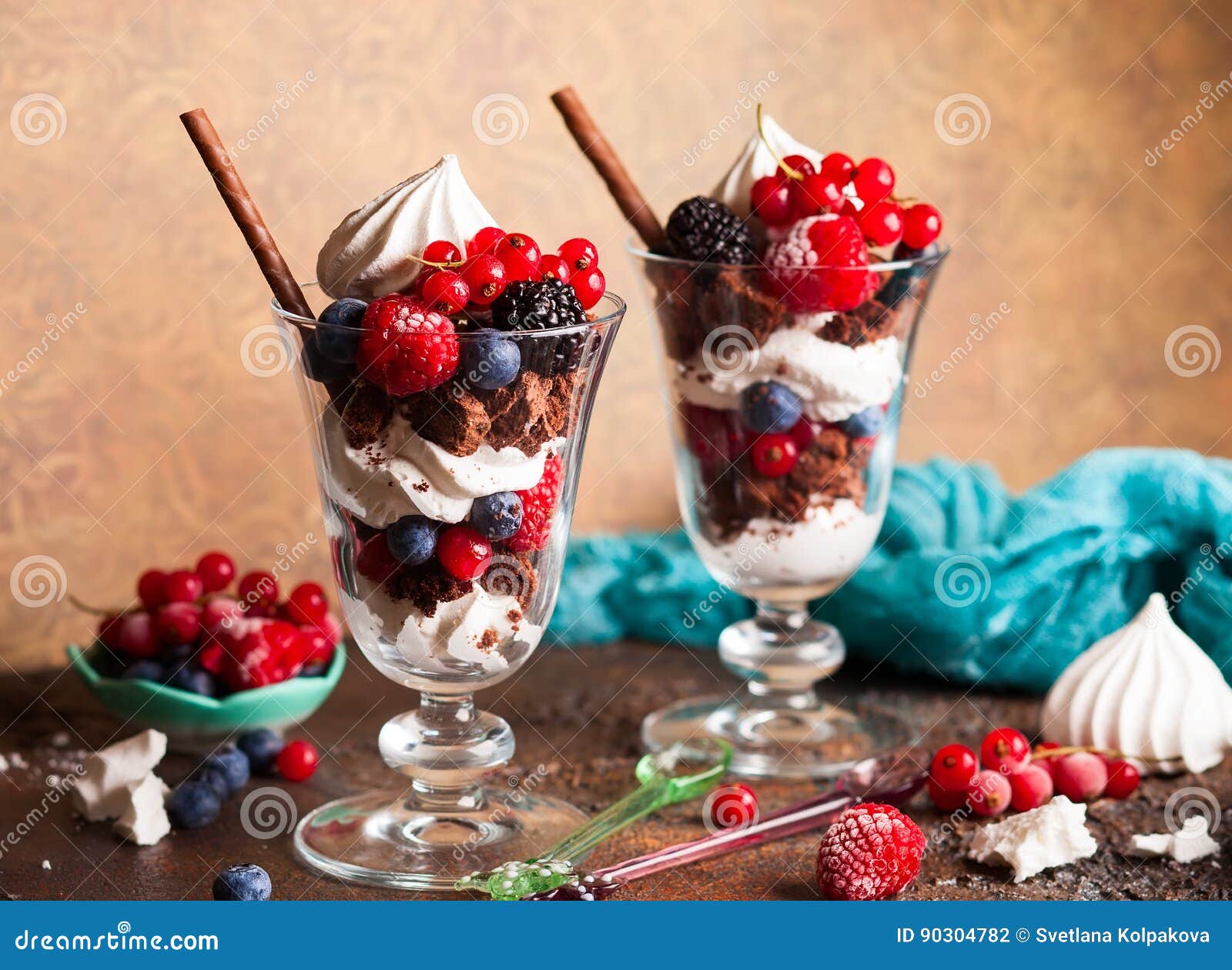 Brownies and Fresh Berries Trifle Stock Photo - Image of closeup ...