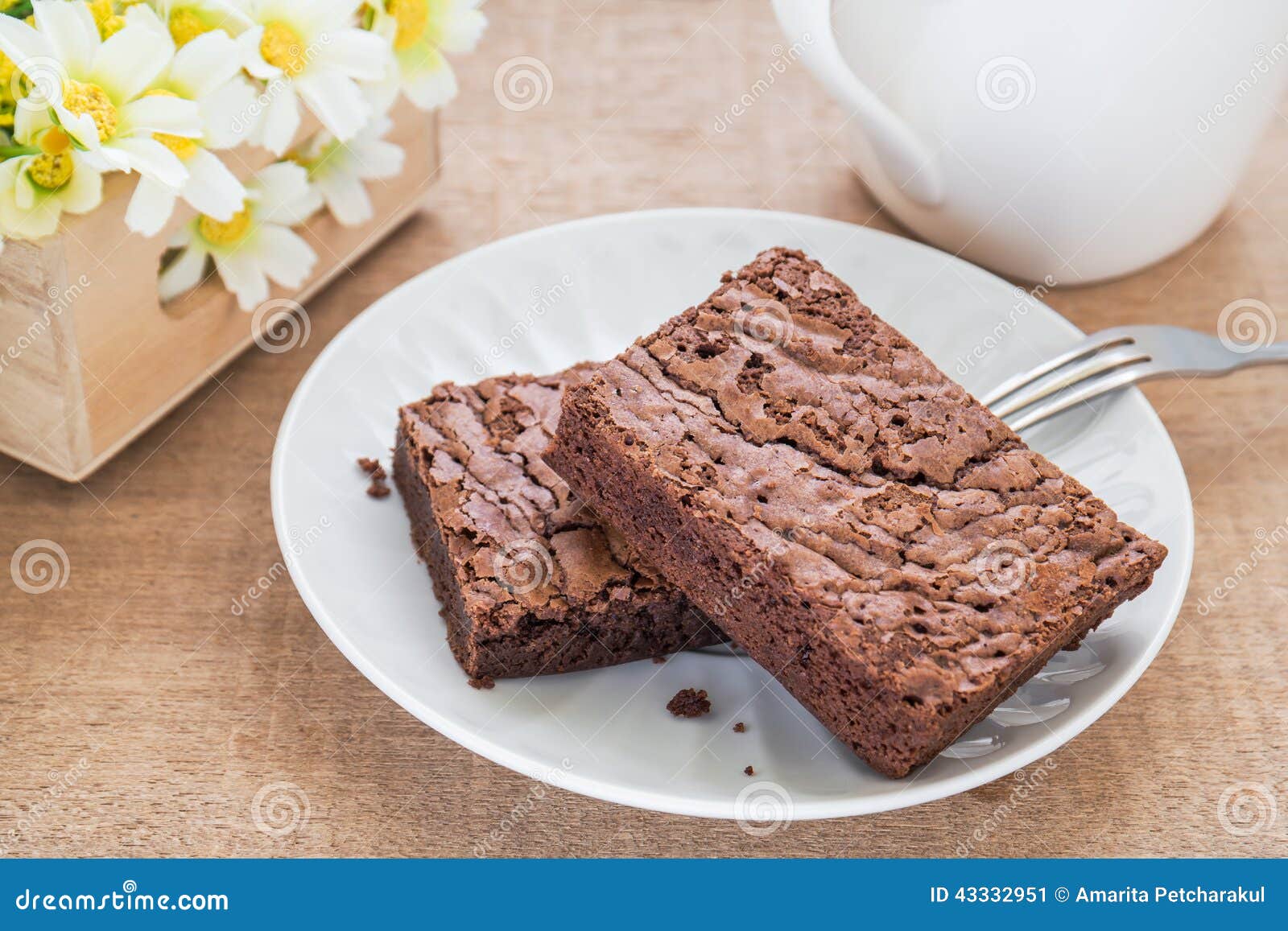 Brownies on Plate and Coffee Cup Stock Image Image of slice