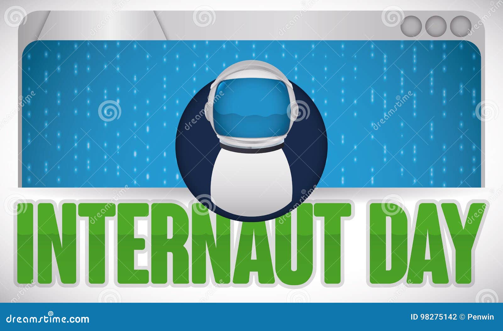 browser with astronaut user over binary code for internaut day,  
