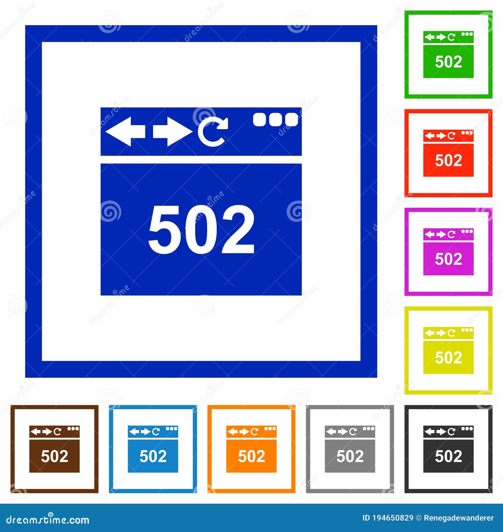 browser 502 bad gateway flat framed icons