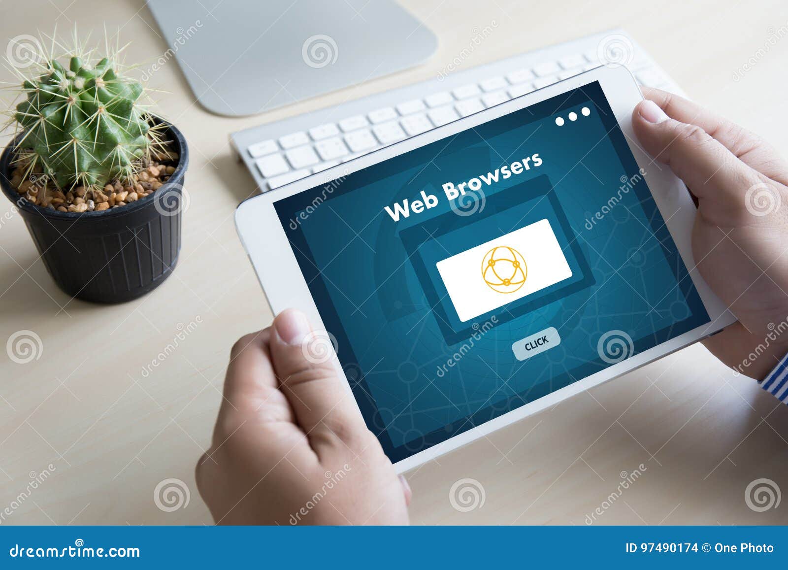 Browser Http Man Use Computer  Browsers Online Networking Con Stock