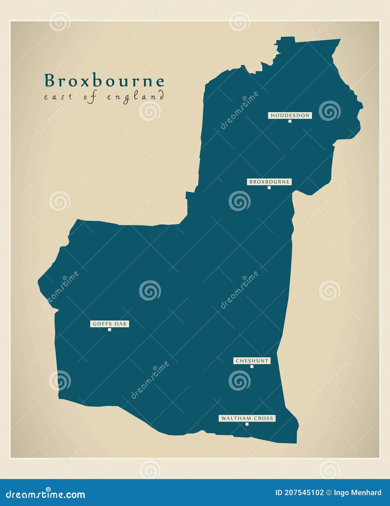 Broxbourne District Map England UK Stock Vector Illustration of
