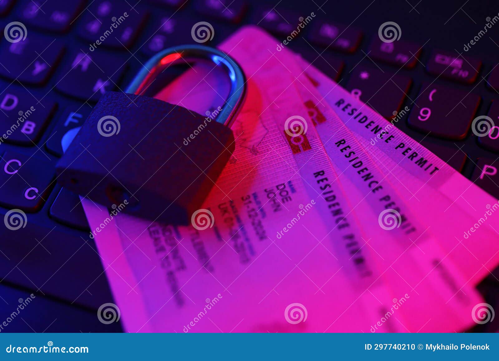 brp residence permit card with small padlock on computer keyboard