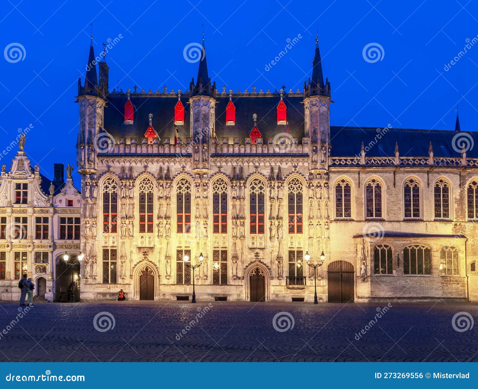 Bruges City Hall at Burg Square at Night, Belgium Editorial Photo ...