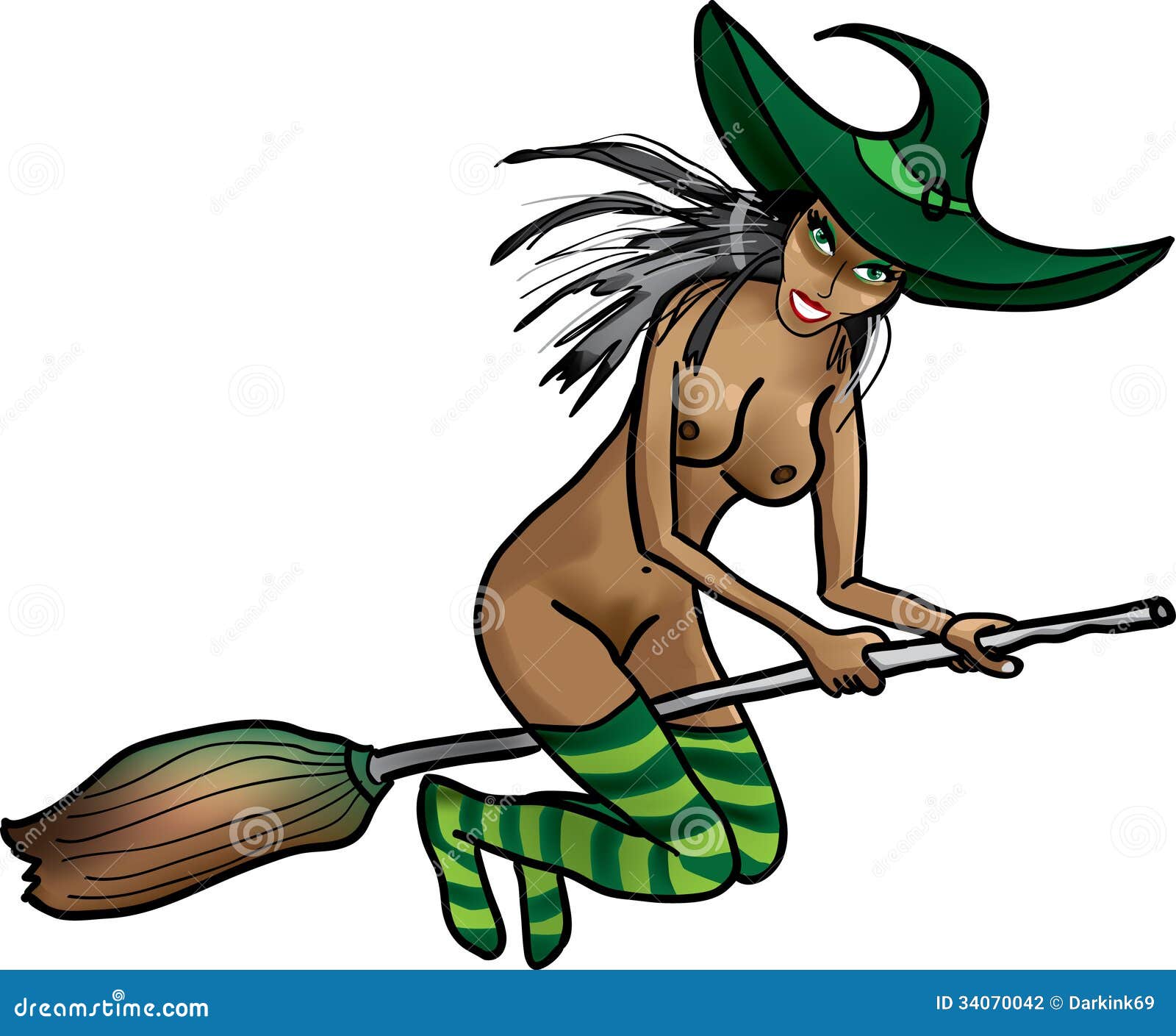 Bruja Desnuda En Un Palo De Escoba Stock de ilustración - Ilustración de  aislado, octubre: 34070042