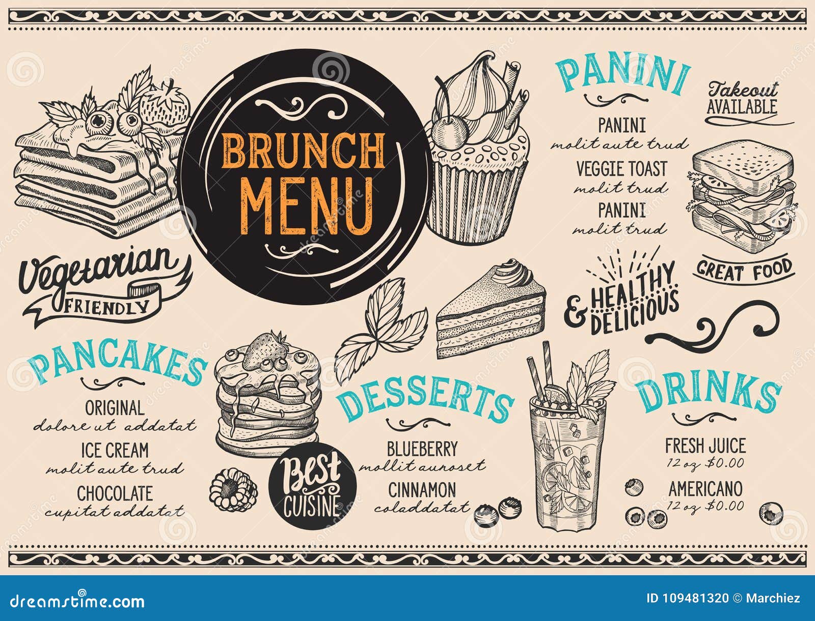 brunch menu restaurant, food template.