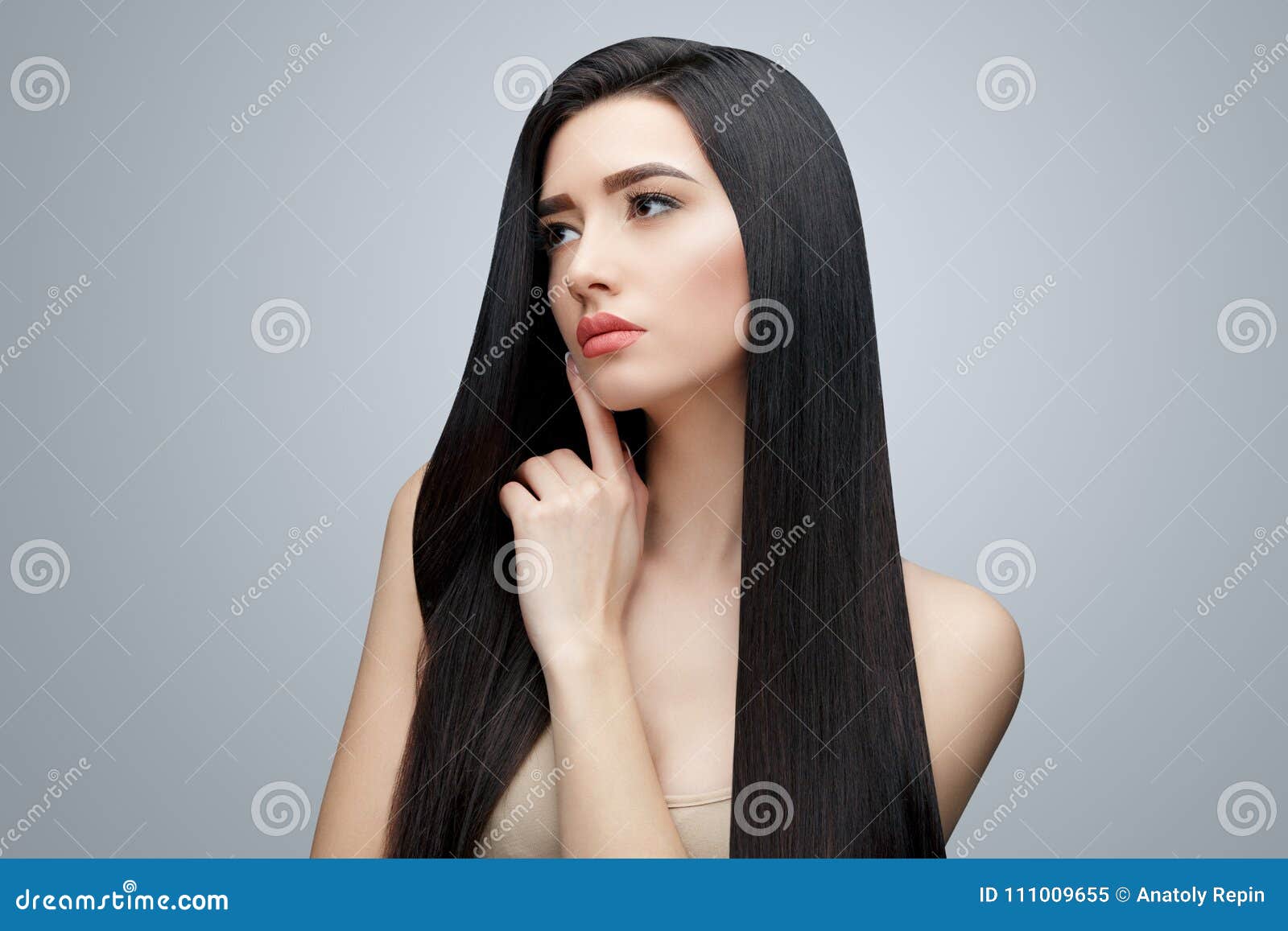 Brunette Asian Girl With Long Straight Hair Stock Image Image Of