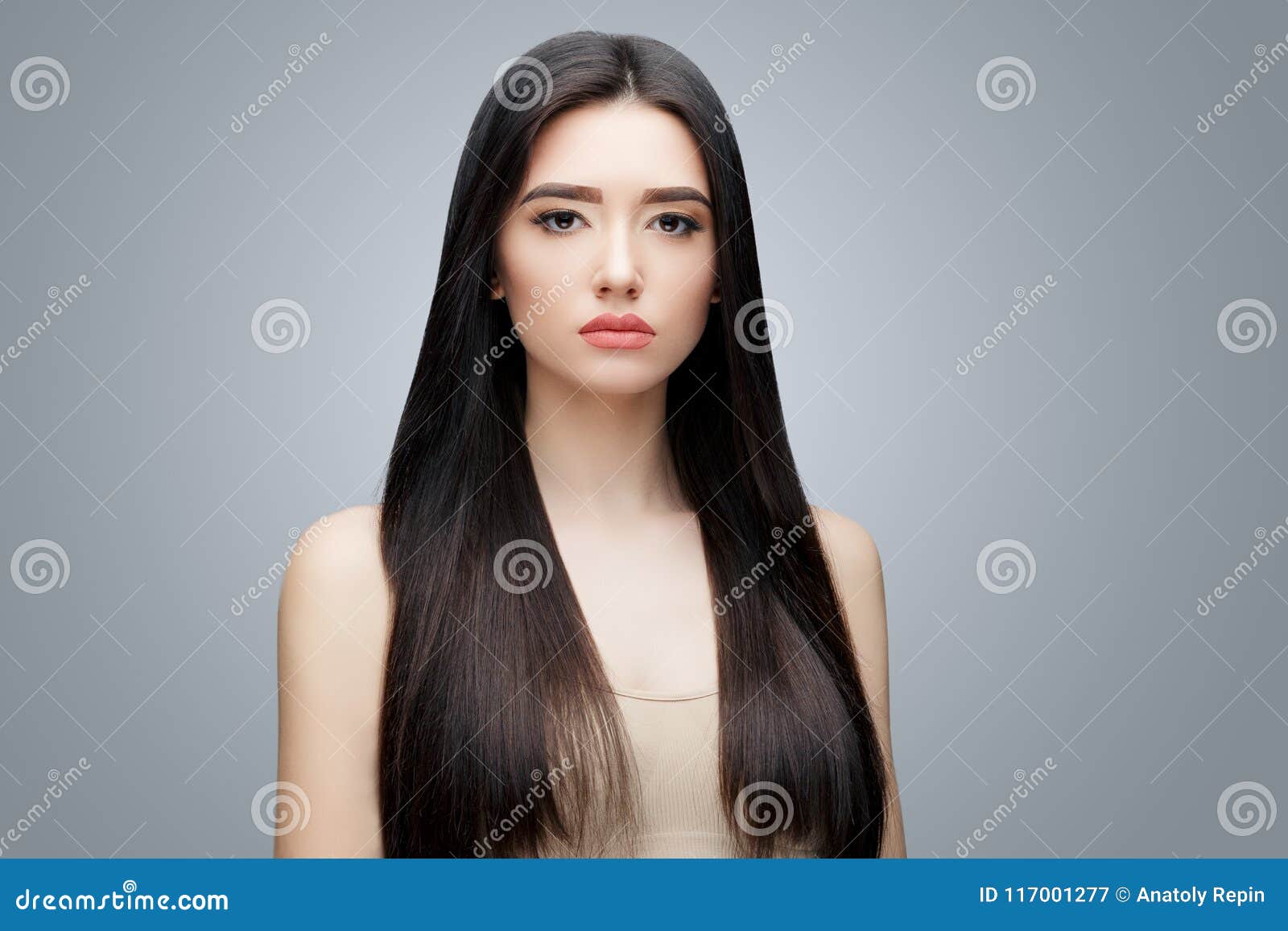 Brunette Asian Girl With Long Straight Hair Stock Image