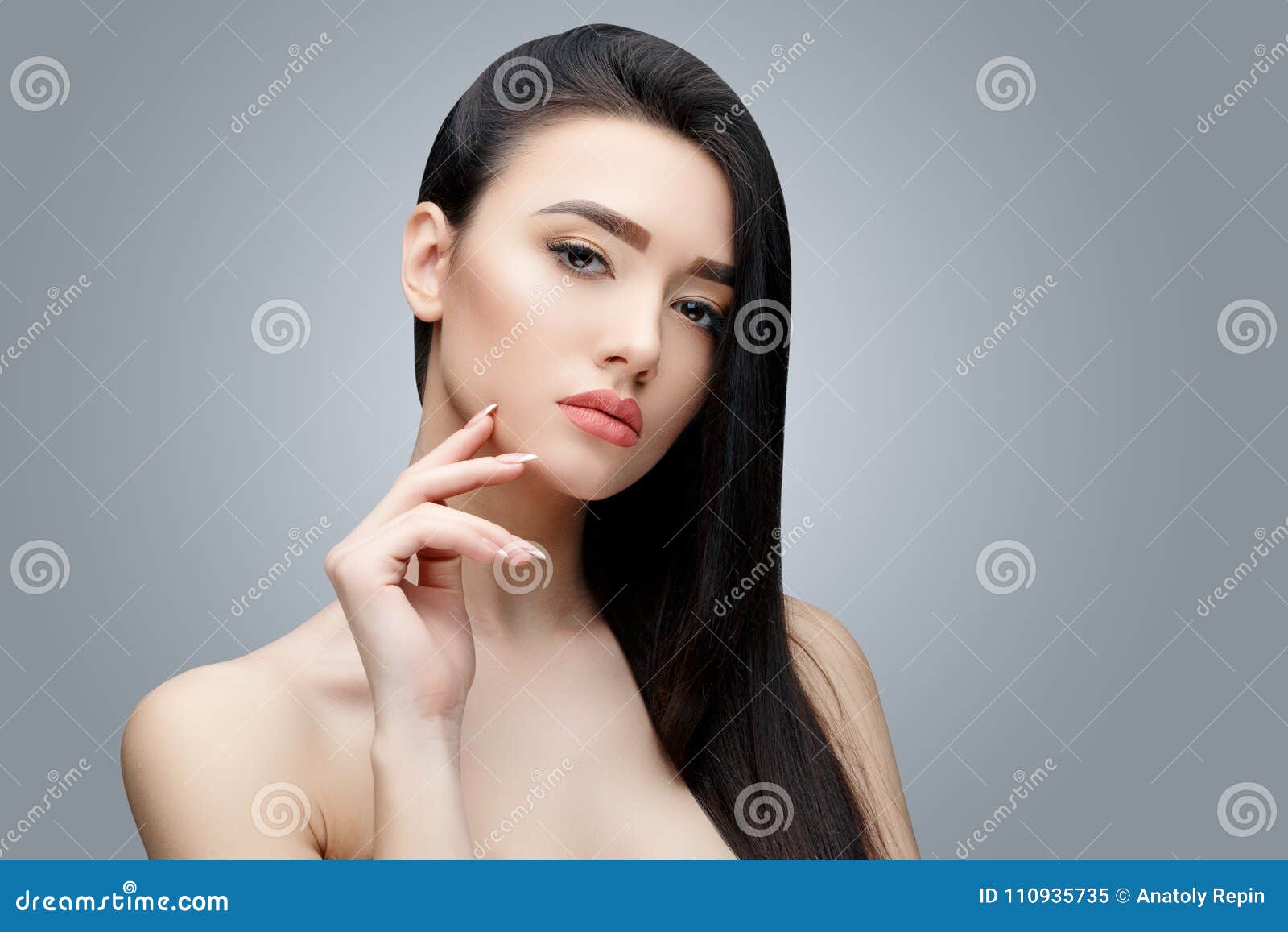 Brunette Asian Girl With Long Straight Hair Stock Image