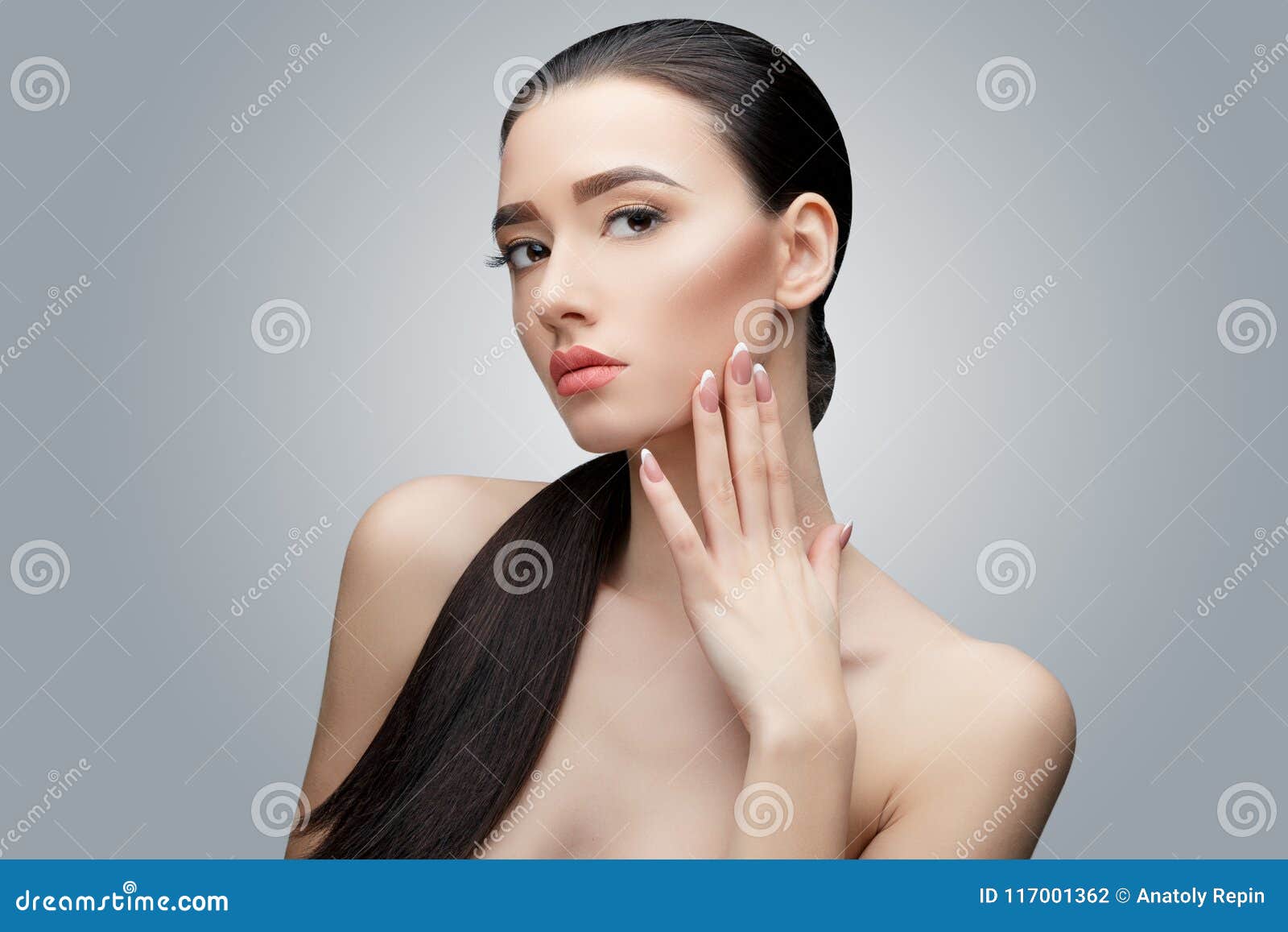 Brunette Asian Girl With Long Straight Hair Stock Photo
