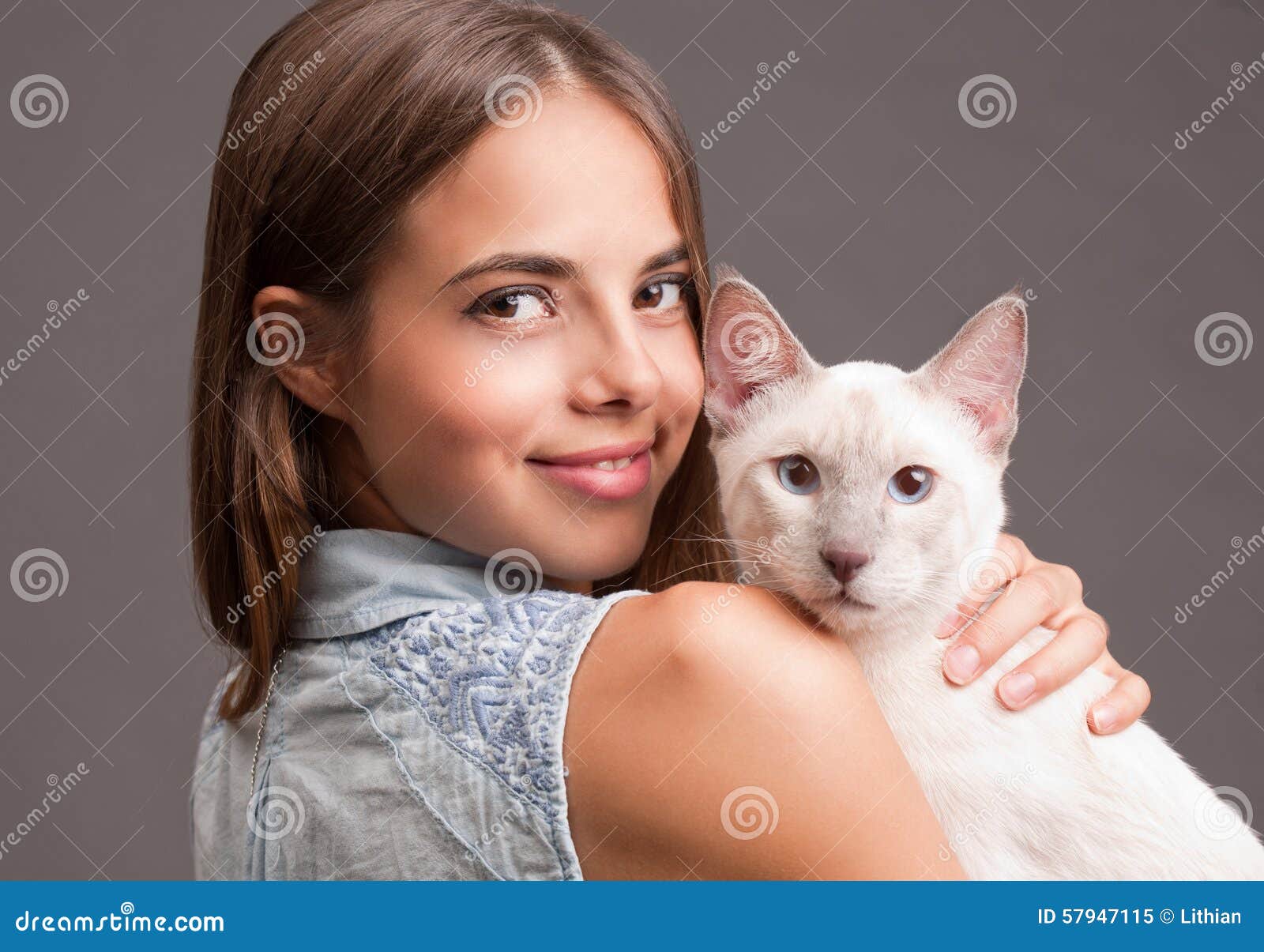 Brunette Beauty With Cat Stock Image Image Of Person 57947115