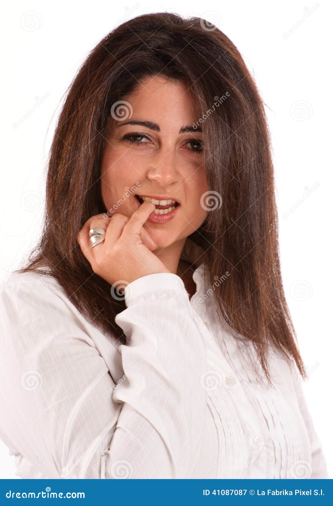 Brunette Biting Her Finger Stock Image Image Of Casual 41087087