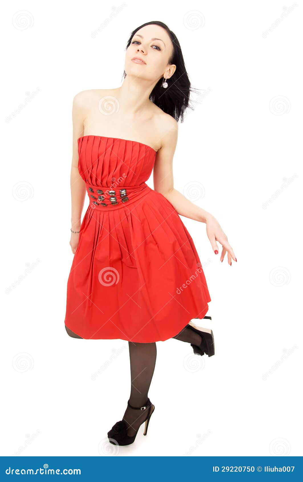 in a Bright Red Dress Stands Stock Photo Image of femininity, provocative 29220750