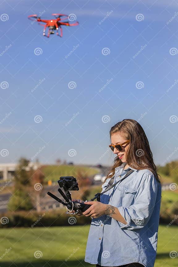 Brunette Coed Flying A Drone Stock Image Image Of Beautiful Flying 80054587
