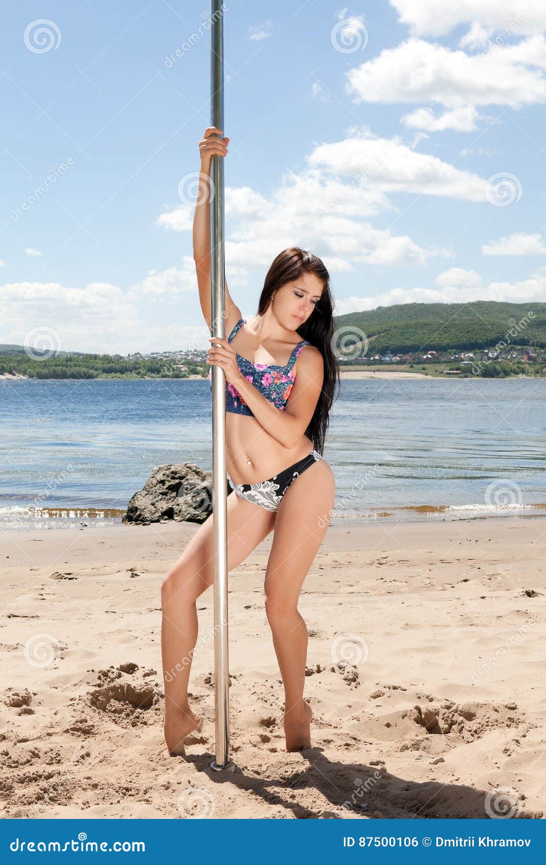 Dancer in Bathing Suit on Summer Beach Stock Photo Image of