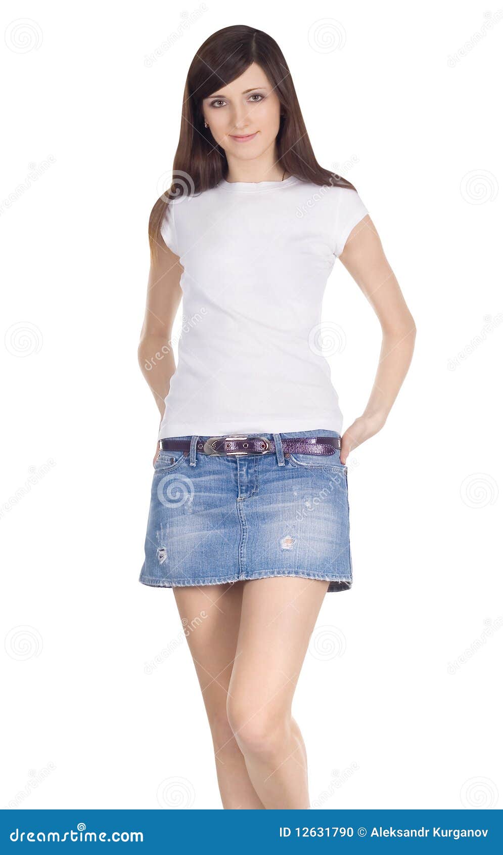 Brunette in denim skirt stock photo. Image of healthy - 12631790