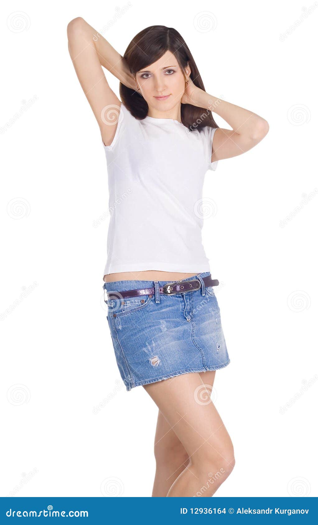 Brunette in denim skirt stock photo. Image of looking - 12936164