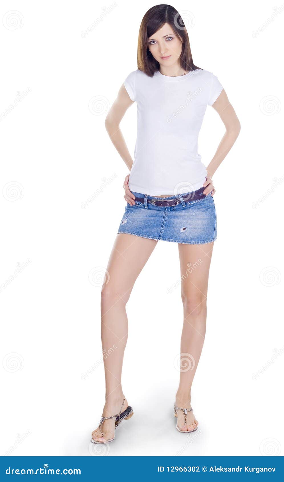 Brunette in denim skirt stock photo. Image of cute, healthy - 12966302