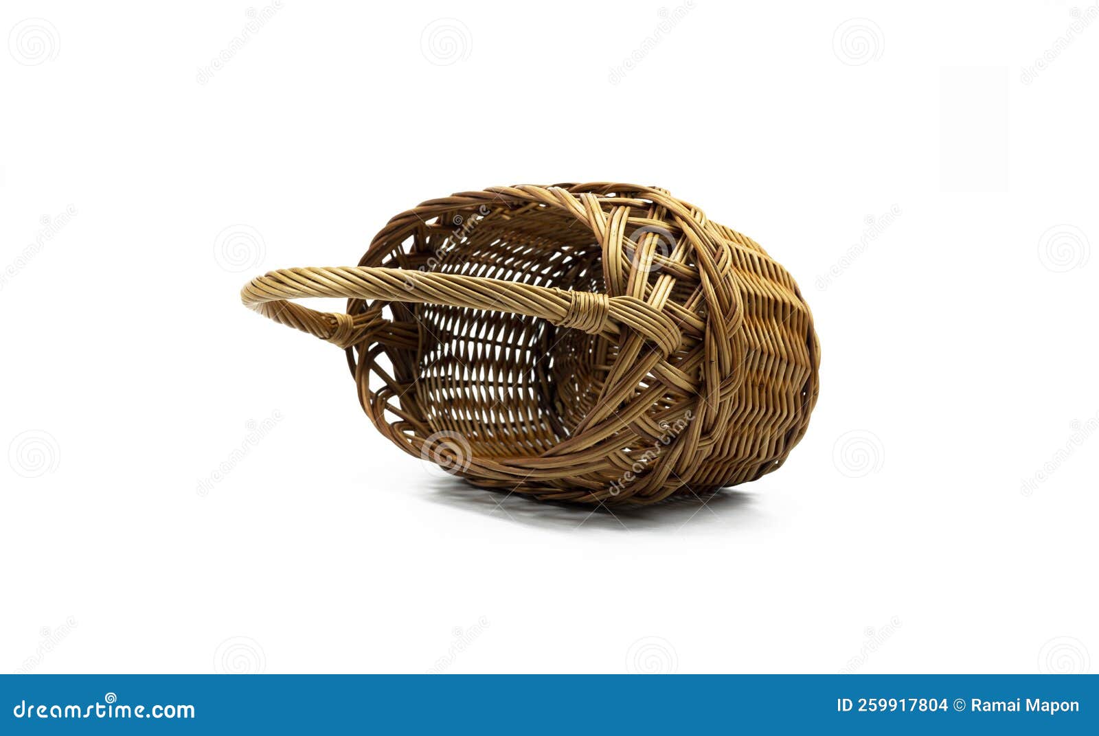Empty Wicker Basket with Handle Isolated on White Background