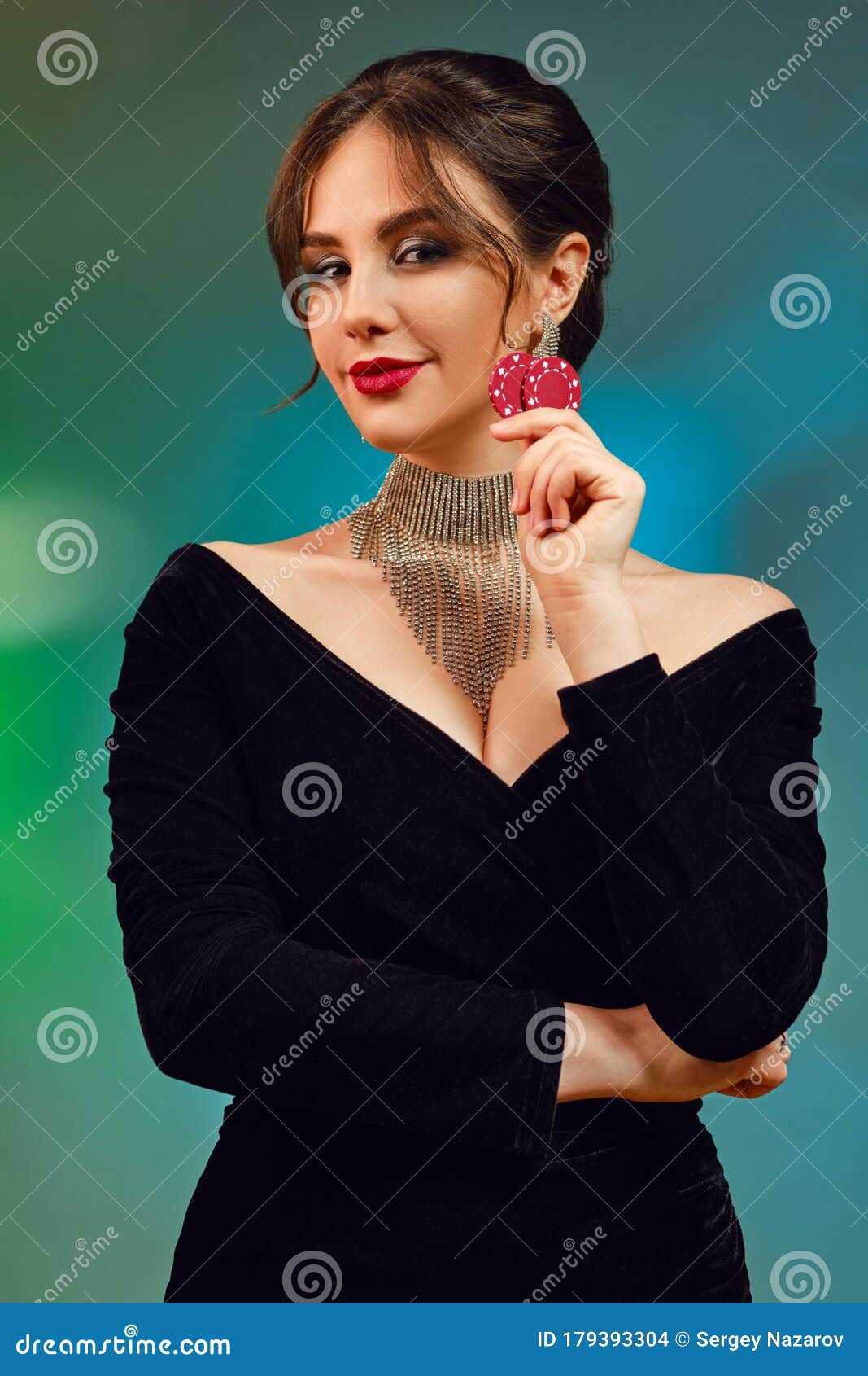 black dress red earrings