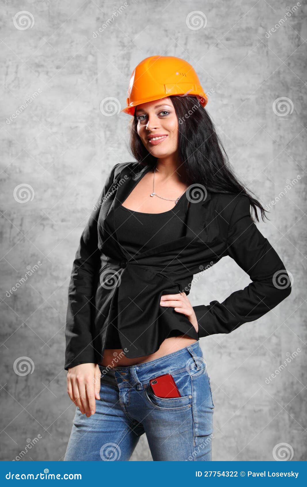 Brunette Girl in Coat, Helmet Stock Photo - Image of chain, jeans: 27754322