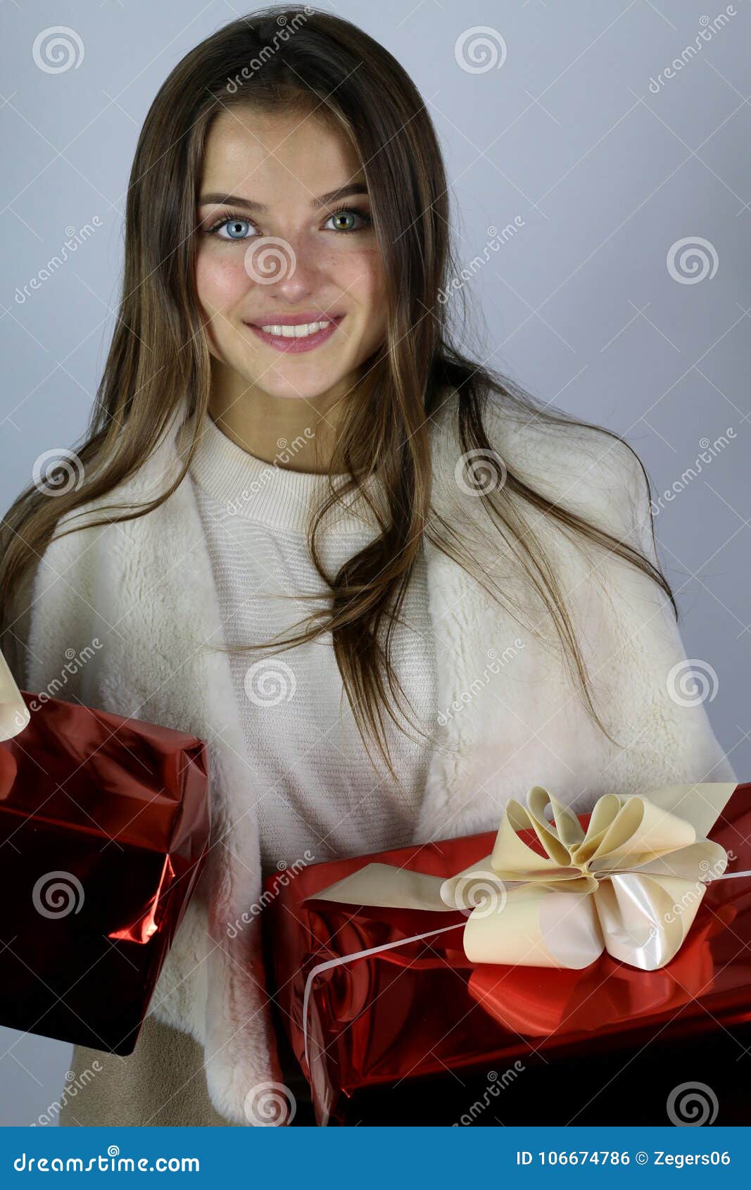 Brunette Girl with Gift for Valentines Day Stock Photo - Image of ...